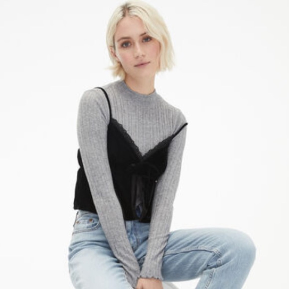 Black Velvet Lace-Trim V-Neck Cropped Cami | Womens XS